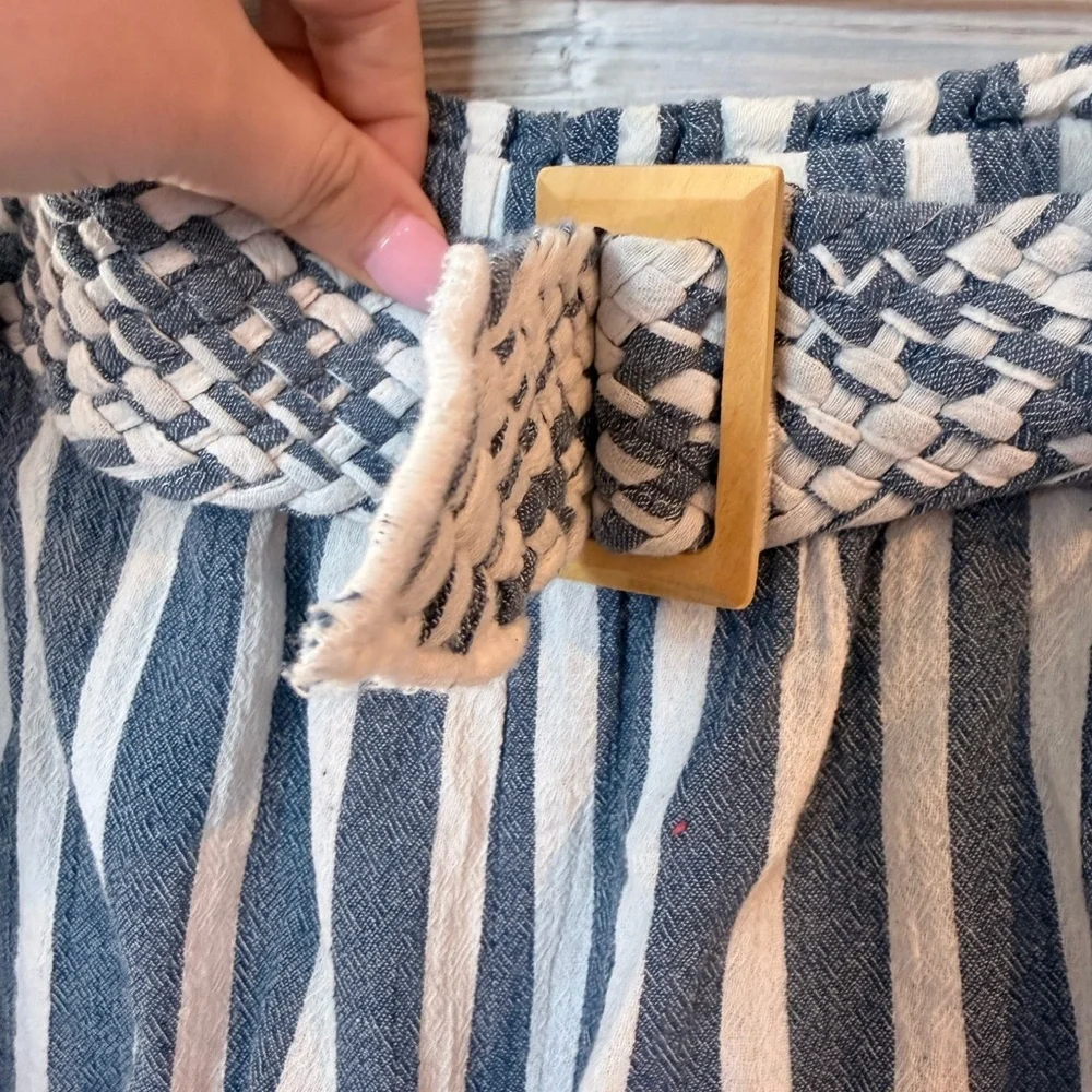 Show Me Your MuMu Overboard Shorts Sea Stripe Blue White Belted Linen Size M - Picture 4 of 8